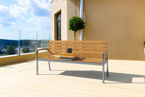 OUTFLEXX Gartenbank, FSCTeakholz/Edelstahl, 3Sitzer, 160x55x80cm im