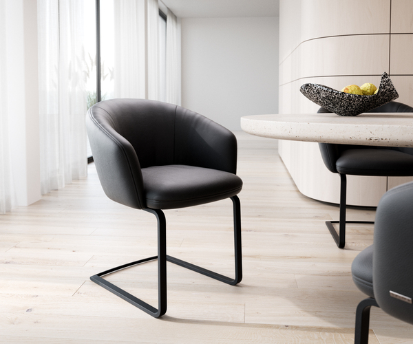 Bild 1 von Freischwinger Caja-Flex mit Armlehnen Echt-Leder Schwarz Freischwinger flach Schwarz Taschenfederkern