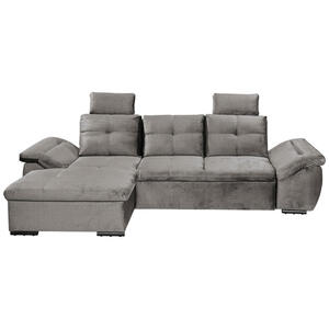 Carryhome Ecksofa, Hellgrau, Textil, 4-Sitzer, Füllung: Schaumstoffflocken, Ottomane links, L-Form, 275x170 cm, Typenauswahl, Liegefunktion, seitenverkehrt erhältlich, Schlafen auf Sitzhöhe, Rück
