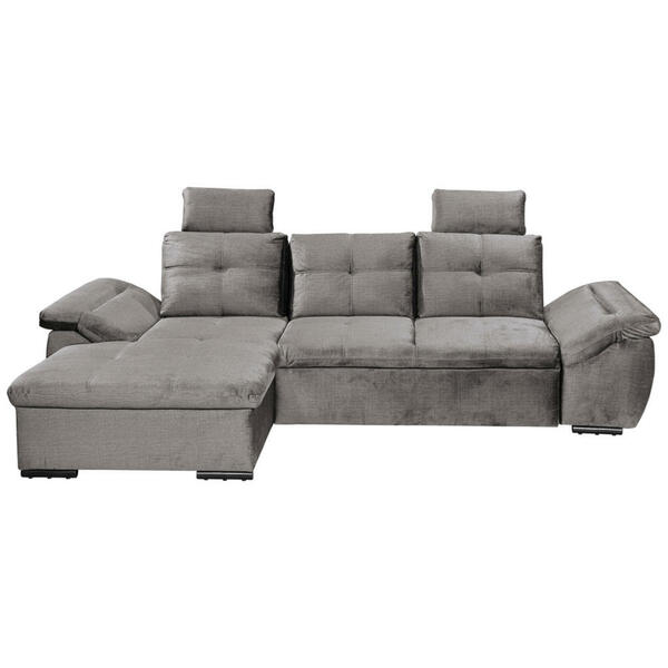 Bild 1 von Carryhome Ecksofa, Hellgrau, Textil, 4-Sitzer, Füllung: Schaumstoffflocken, Ottomane links, L-Form, 275x170 cm, Typenauswahl, Liegefunktion, seitenverkehrt erhältlich, Schlafen auf Sitzhöhe, Rück