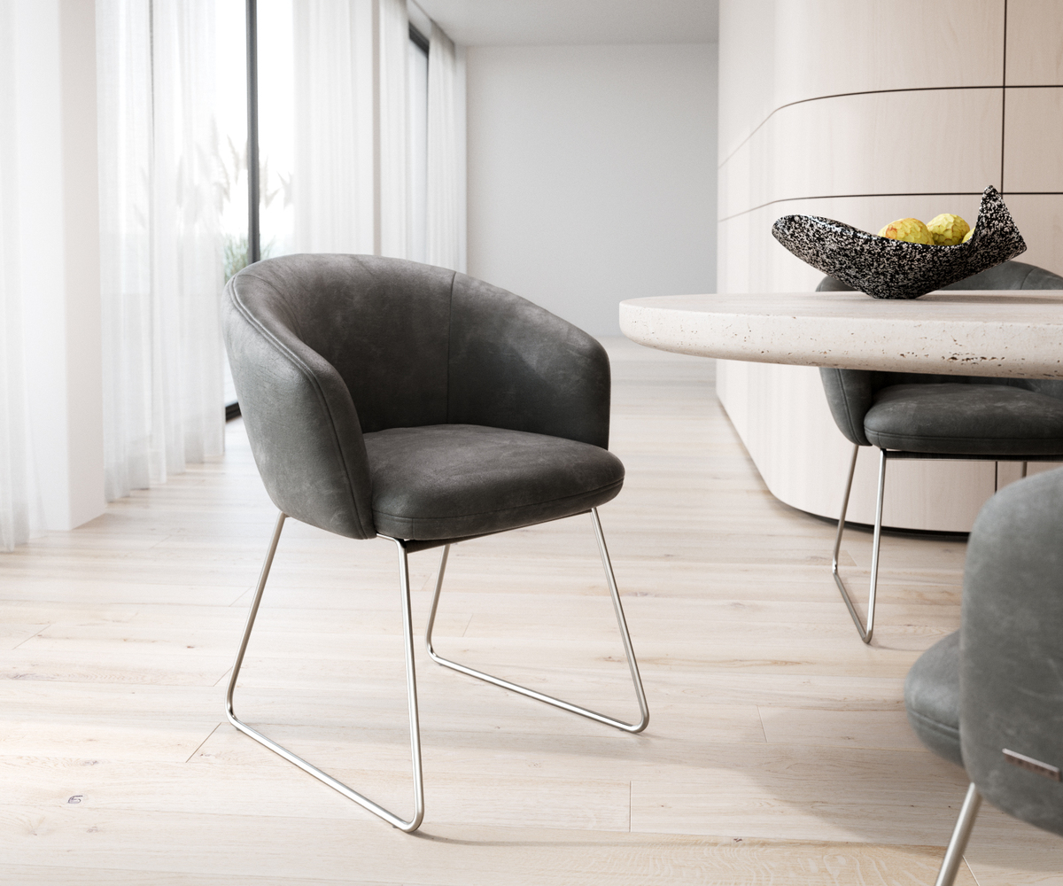 Bild 1 von Armlehnstuhl Caja-Flex Anthrazit Vintage Kufengestell Edelstahl Taschenfederkern