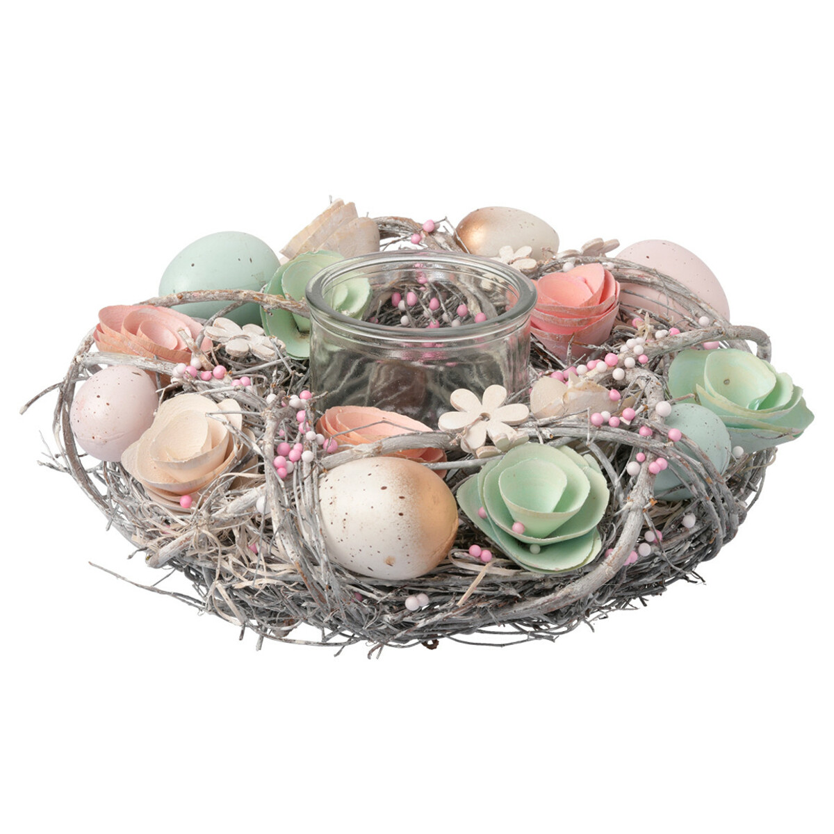 Bild 1 von Deko-Kranz mit Teelichthalter BRAUNGRAU / HELLGRÜN / APRICOT