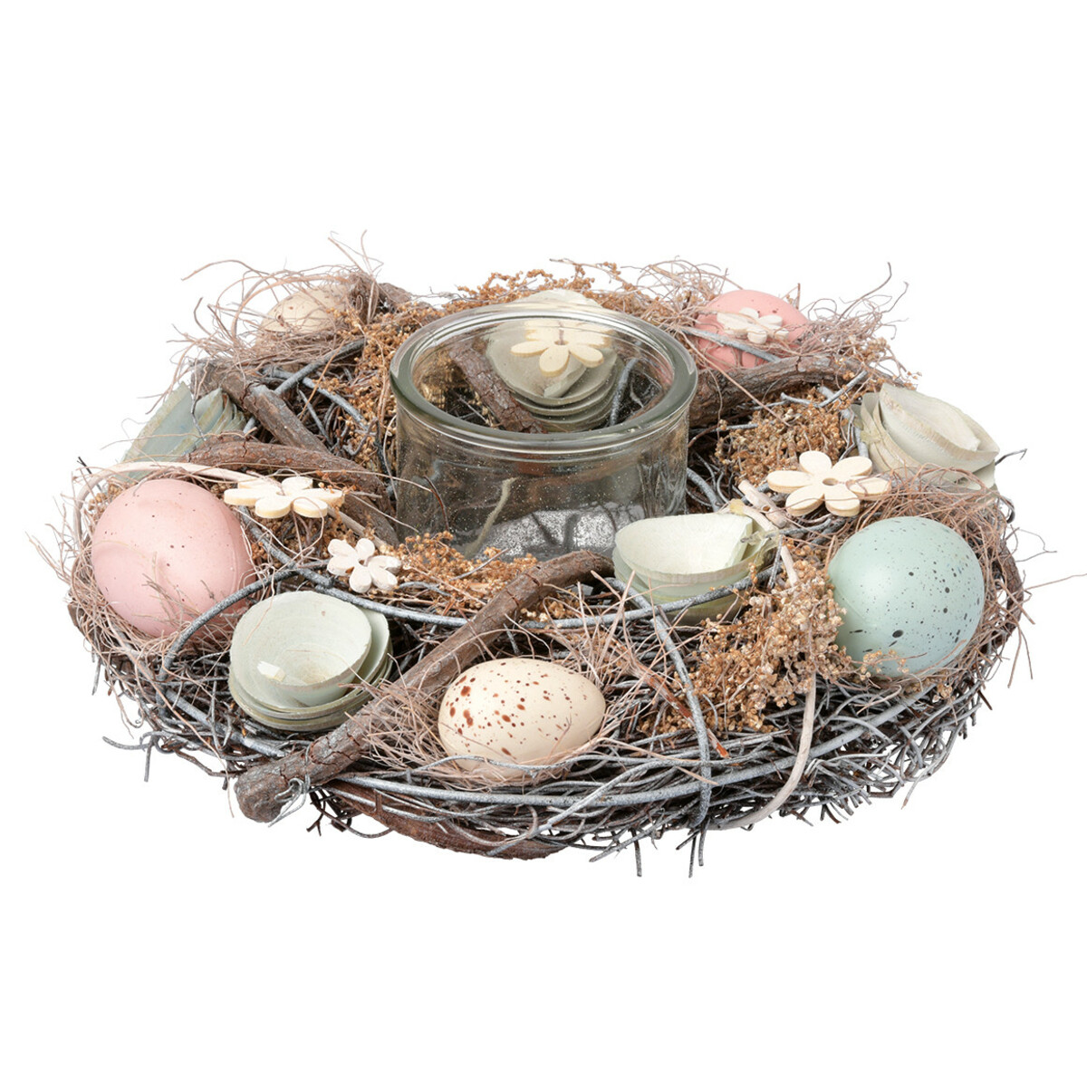 Bild 1 von Deko-Kranz mit Teelichthalter BRAUN / HELLBLAU / APRICOT