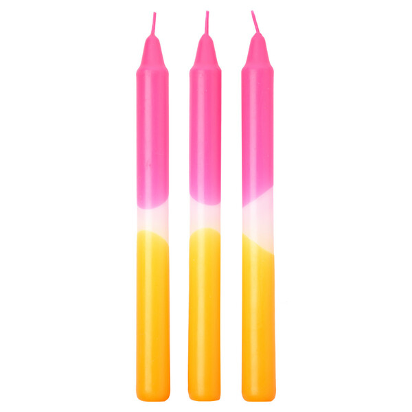 Bild 1 von 3 Stabkerzen mit Farbverlauf PINK / WEISS / GELB