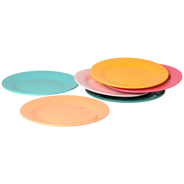 Bild 1 von 6 Melamin-Teller in verschiedenen Farben ROSA / ORANGE / TÜRKIS