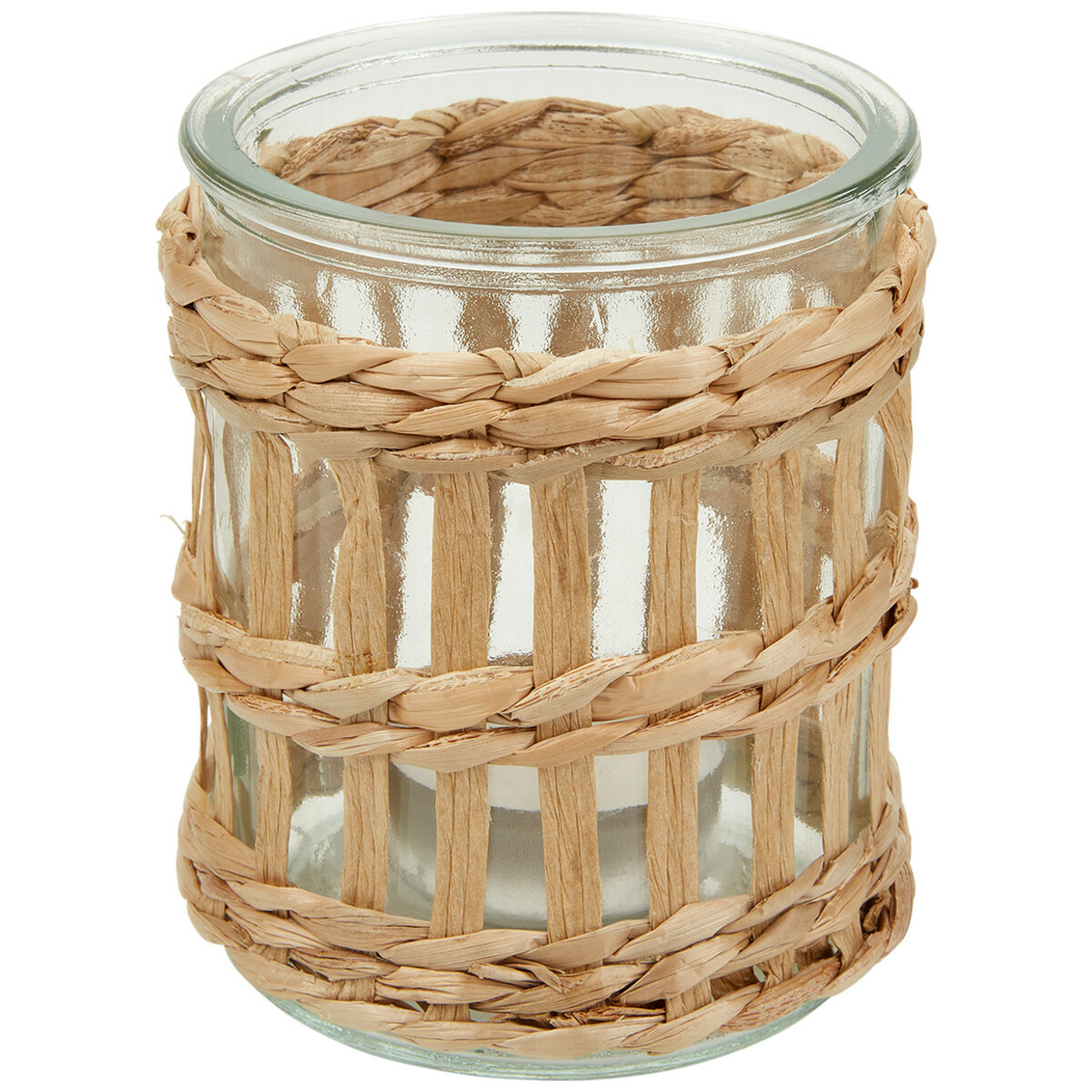 Bild 1 von Teelichthalter mit Flechtdetails NATUR / TRANSPARENT