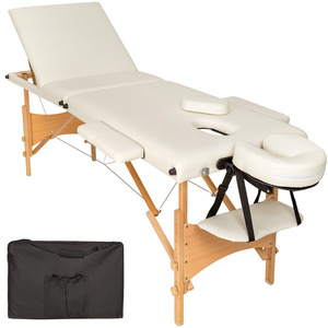 3 Zonen Massageliege mit Polsterung und Holzgestell - beige