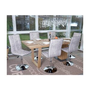 6er-Set Esszimmerstuhl MCW-C41, Stuhl Küchenstuhl, höhenverstellbar drehbar, Stoff/Textil ~ vintage kieselgrau
