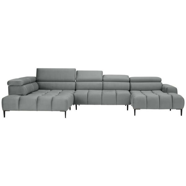 Bild 1 von Welnova Wohnlandschaft, Grau, Textil, Uni, 5-Sitzer, U-Form, 385x216 cm, Made in EU, Fsc, Reach, Oeko-Tex® Standard 100, Typenauswahl, Stoffauswahl, seitenverkehrt erhältlich, Hocker Rücken echt,