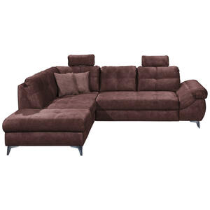 Carryhome Ecksofa, Aubergine, Textil, 3-Sitzer, Füllung: Schaumstoffflocken,Schaumstoff, Ottomane links, L-Form, 275x218 cm, Liegefunktion, seitenverkehrt erhältlich, Schlafen auf Sitzhöhe, Rücke