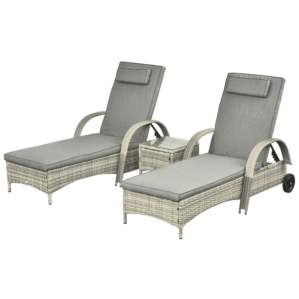 Outsunny Sonnenliege Gartenliege Tisch 3erSet Gartenmöbel, Polyrattan