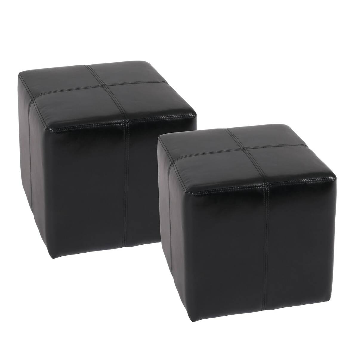 Bild 1 von 2er-Set Sitzhocker Carrara, Leder + Kunstleder, 36x36x36cm ~ schwarz