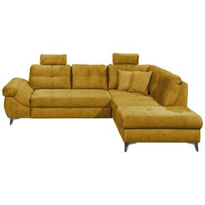 Carryhome Ecksofa, Senfgelb, Textil, 3-Sitzer, Füllung: Schaumstoffflocken,Schaumstoff, Ottomane rechts, L-Form, 275x218 cm, Liegefunktion, seitenverkehrt erhältlich, Schlafen auf Sitzhöhe, Rücke