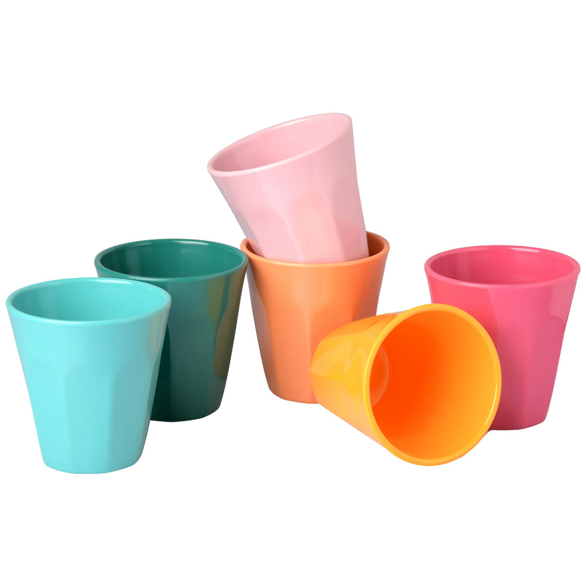 Bild 1 von 6 Melamin-Becher in verschiedenen Farben ROSA / ORANGE / TÜRKIS