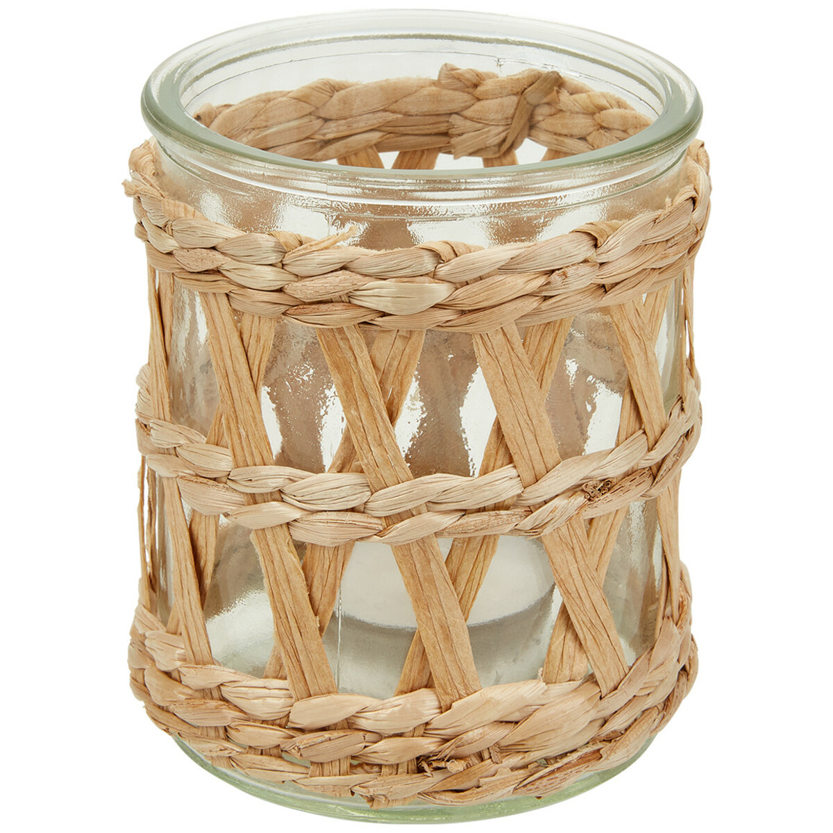 Bild 1 von Teelichthalter mit Flechtdetails NATUR / TRANSPARENT