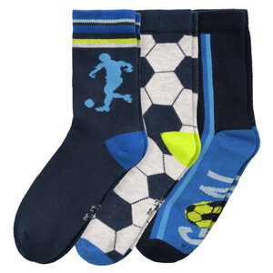 3 Paar Jungen Socken mit Fußball-Motiven DUNKELBLAU