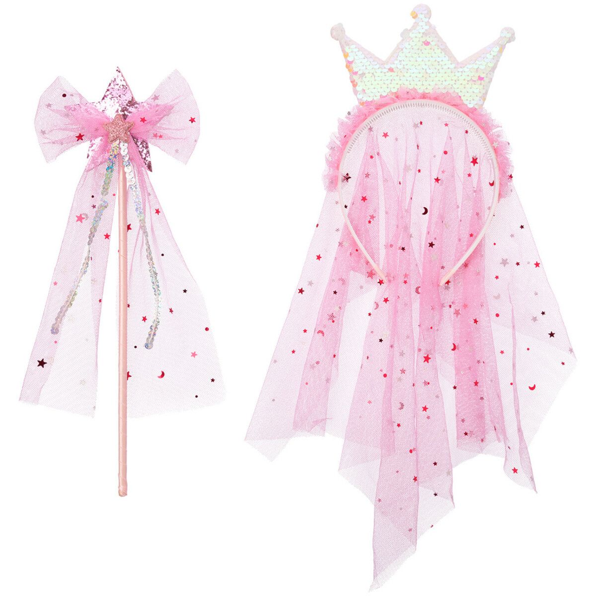 Bild 1 von Haarreif und Zauberstab mit Glitzer ROSA / WEISS