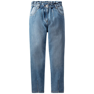 Mädchen High-Waist-Jeans mit Used-Waschung HELLBLAU