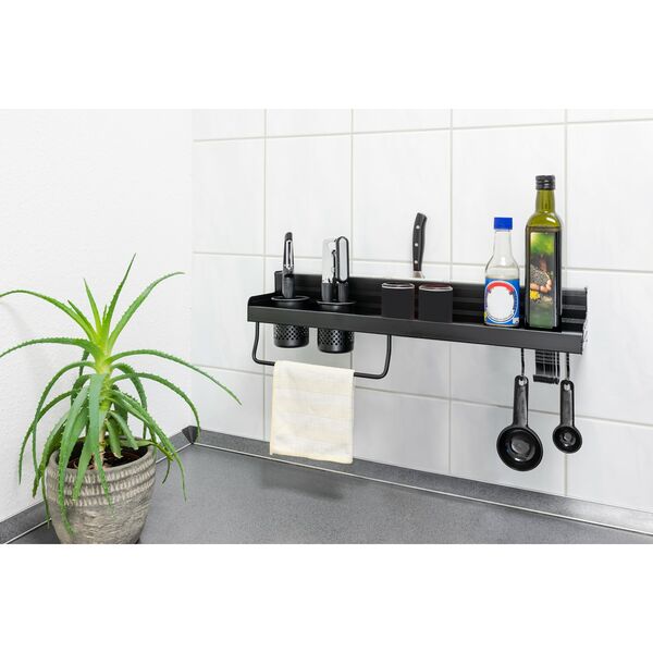 Bild 1 von SOSmart24 PURE BLACK 60 cm Gewürzregal mit 10 Haken Aluminium - Schwarz - NORDIC STYLE, Küche, Regal, hängend, Küchenregal, Regalsystem