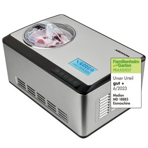 MEDION Eismaschine   MD 18883, Kapazität für 2 L Eis (Füllmenge: 1,5 L), selbstkühlend mit Kompressor, geeignet für die Zubereitung von Eiscreme, Frozen Yoghurt & Sorbet, LC Display & Sensor-Tou