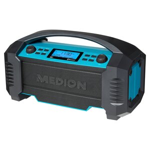 MEDION LIFE® E66050 DAB+/Bluetooth®-Baustellenradio, ideal für Baustellen, Garten oder Camping, IP54 Schutz gegen Spritzwasser & Staub, 7 Soundeinstellungen, integr. Akku, 15 W RMS