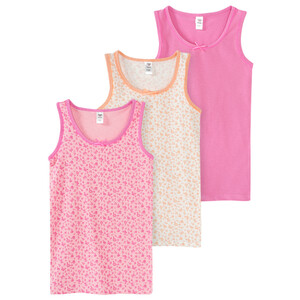 3 Mädchen Unterhemden im Millefleur-Dessin ROSA / WEISS / PINK