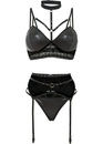 Bild 1 von Bralette+String+Strapshalter mit Wetlook (3-tlg.Set), 48/50, Schwarz