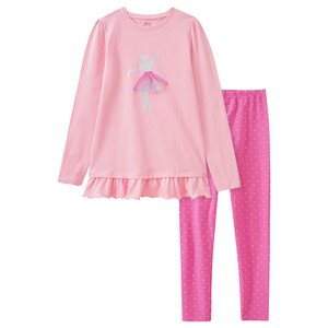 Mädchen Schlafanzug mit Glitzer-Print ROSA / PINK
