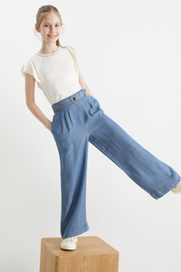 C&A Stoffhose mit Gürtel-Jeans-Look, Blau, Größe: 104