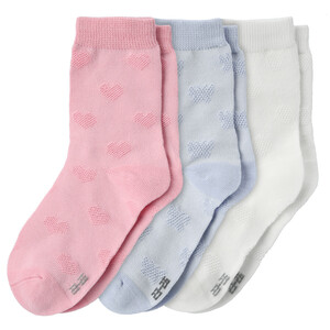 3 Paar Mädchen Socken mit Ajour-Muster ROSA / WEISS / HELLBLAU