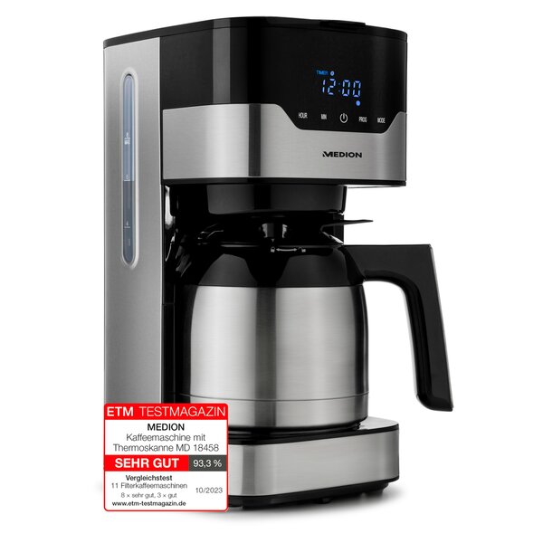 Bild 1 von MEDION Kaffeemaschine mit Thermoskanne MD 18458, Timer-Funktion, Tropf-Stopp, 900 Watt, 1,1 Liter Fassungsvermögen, Aromawahlschalter
