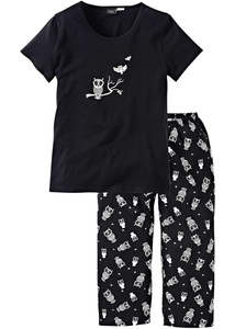 Capri Pyjama mit kurzen Ärmeln, 56/58, Schwarz