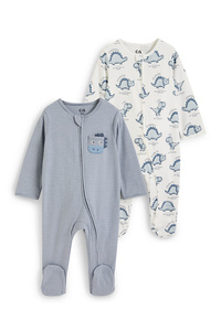 C&A Multipack 2er-Dino-Baby-Schlafanzug, Blau, Größe: 62