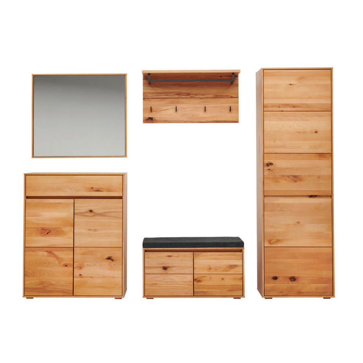 Bild 1 von Cantus Garderobe, Kernbuche, Holz, Textil, 5-teilig, Kernbuche, massiv, 250x193x38 cm, Garderobe, Garderoben-Sets