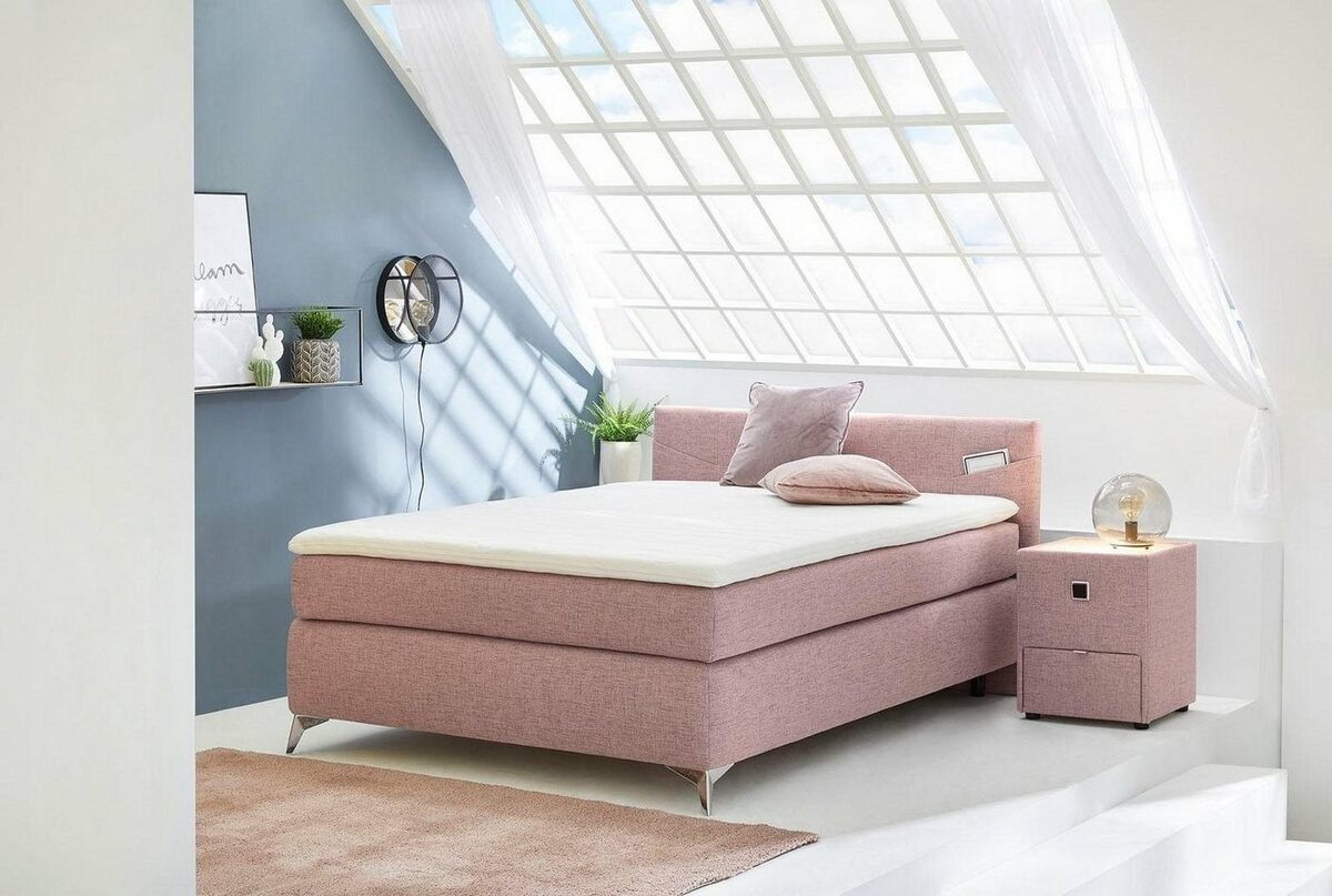 Bild 1 von Jockenhöfer Gruppe Boxspringbett Nora, mit Topper und höhenvariablem Kopfteil, Rosa