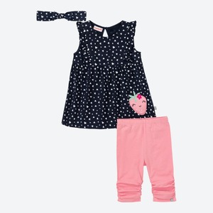Baby-Mädchen-Set mit Erdbeer-Applikation, 3-teilig ,Dark-blue