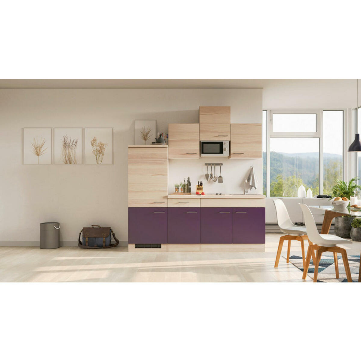 Bild 1 von FlexWell Küchenblock, Akazie, Aubergine, Metall, 1,1 Schubladen, einmalig seitenverkehrt montierbar, nur wie online abgebildet bestellbar, 210 cm, Made in Germany, links aufbaubar, rechts aufbaubar,