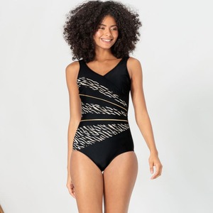 Damen-Badeanzug mit Streifendesign ,Black
