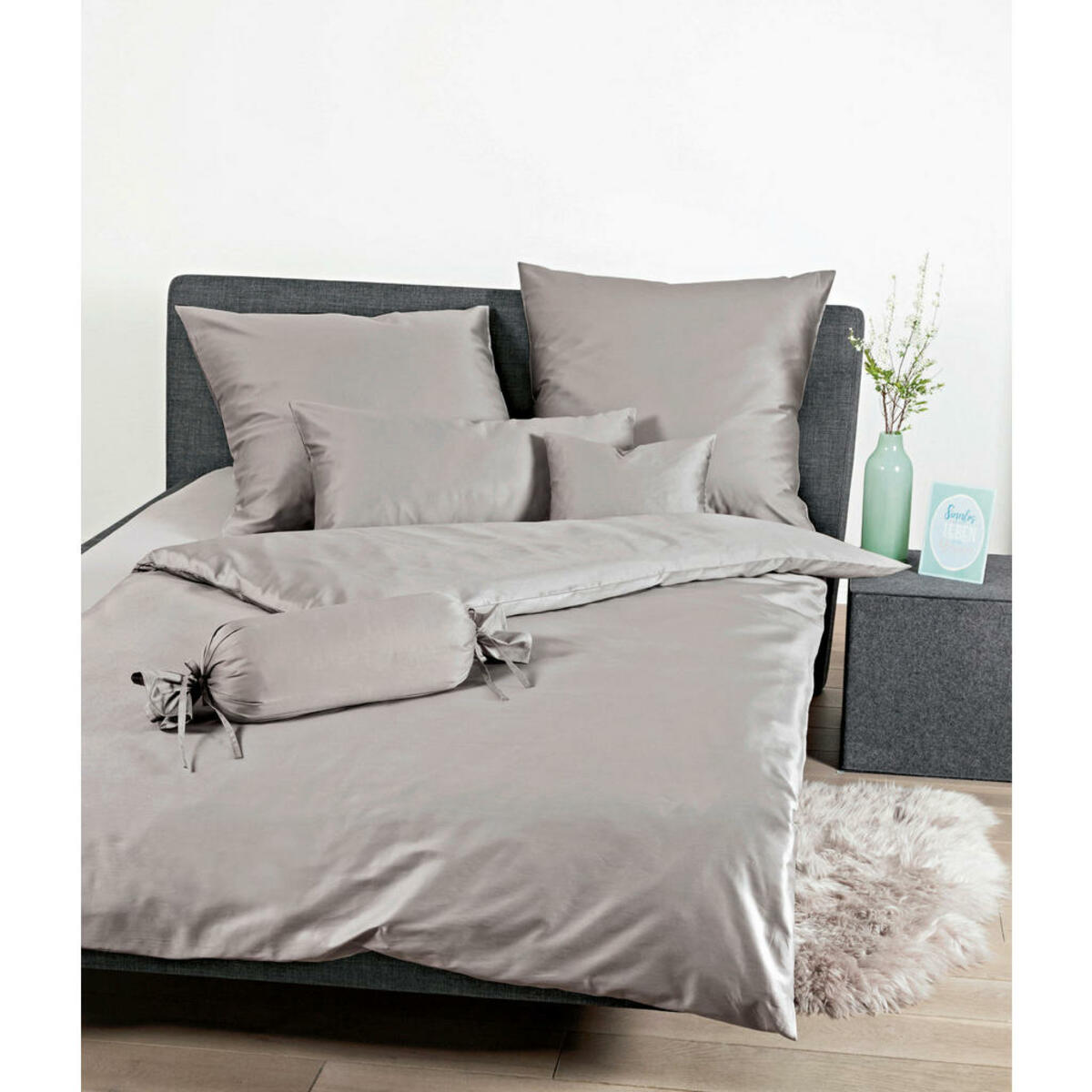 Bild 1 von Janine Bettwäsche Giacomo, Grau, Textil, Uni, 240x220 cm, Textiles Vertrauen - Oeko-Tex®, bügelfrei, pflegeleicht, atmungsaktiv, hautfreundlich, saugfähig, schadstoffgeprüft, Schlaftextilien, Be