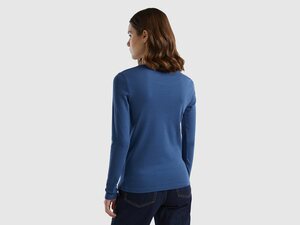 United Colors of Benetton Langarmshirt mit Glitzereffekt Labelprint, Blau