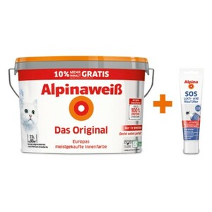 Alpinaweiß Wandfarbe Das Original 11 l + gratis Tube SOS Loch- und Rissfüller