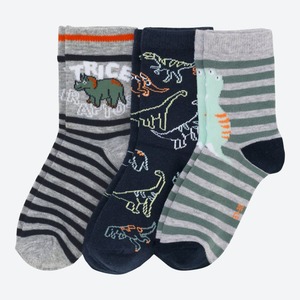 Jungen-Socken mit Dino-Design, 3er-Pack ,Gray