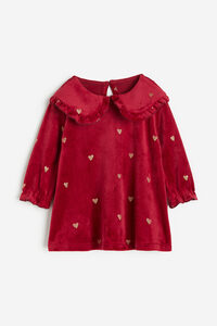 H&M Velourskleid mit Kragen Rot/Herzen, Kleider in Größe 98. Farbe: Red/hearts 007