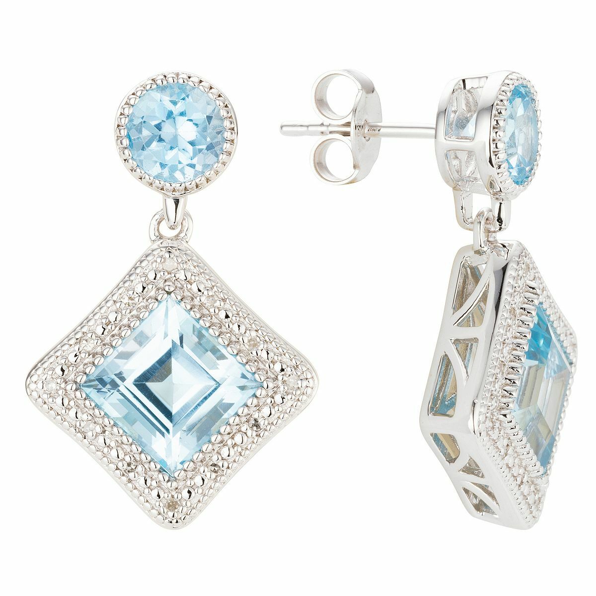 Bild 1 von ART DECO DIAMONDS Ohrhänger beh. Blautopas 24 Diamanten 0,10ct Silber 925