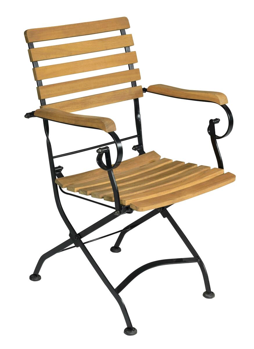 Bild 1 von METRO Professional Klapptstuhl Baviera, FSC-Akazienholz / Stahl, 56 x 57 x 89 cm, mit Armlehnen, beige / schwarz, 2 Stück