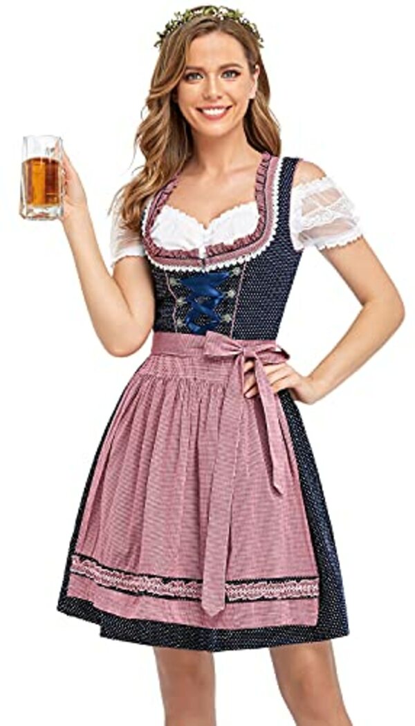 Bild 1 von BENNIES Dirndl Damen midi Trachtenkleid Damen Trachtenrock Trachtenmode Kleid Dirndlbluse für Oktoberfest Rosa 40