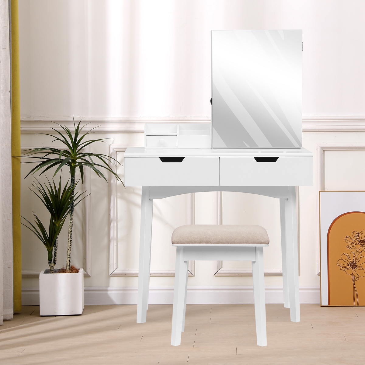 Bild 1 von Happy Home Schminktisch mit Spiegel, 3 Schubladen und Hocker HDT08-WEI weiß