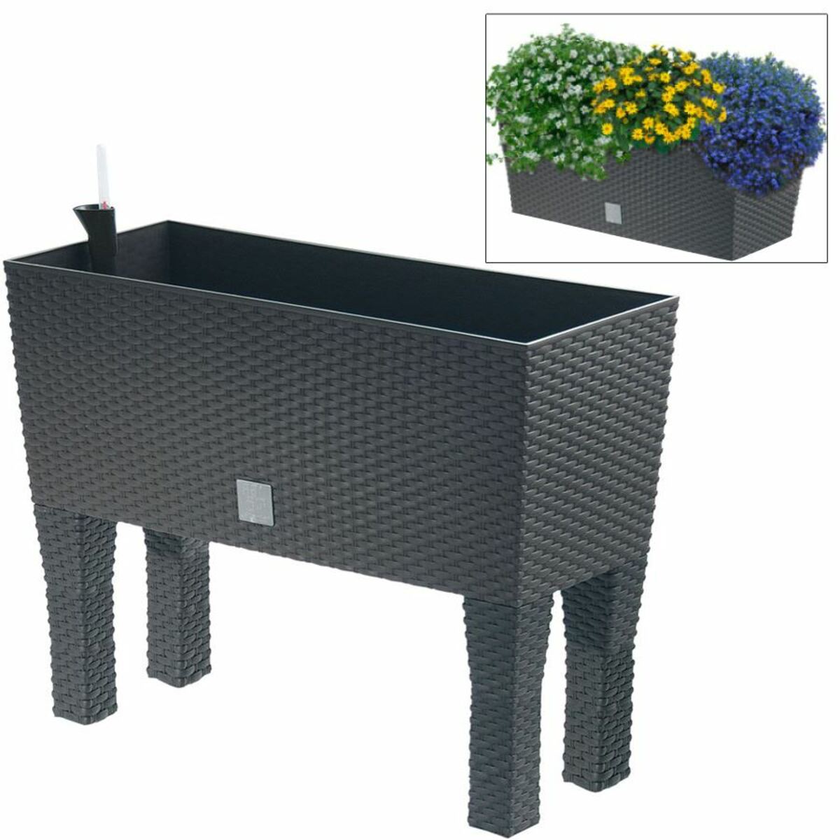 Bild 1 von Polyrattan-Blumenbank mit Bewässerung 60x24,5cm Anthrazit