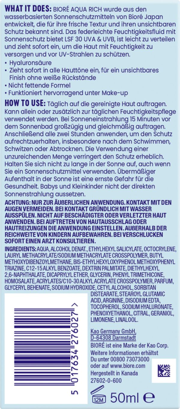 Bild 2 von Bioré Aqua Rich UV Leichtes Feuchtigkeitsfluid LSF 30