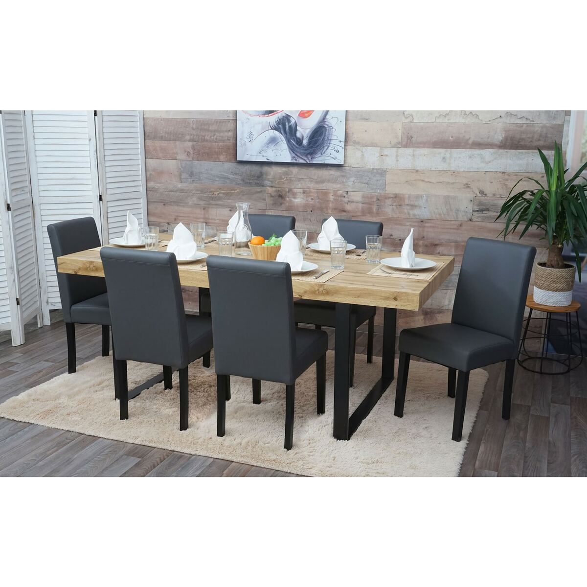 Bild 1 von 6er-Set Esszimmerstuhl Stuhl Küchenstuhl Littau ~ Kunstleder, grau matt, dunkle Beine